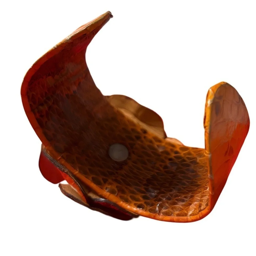 Python Snakeskin Floral Statement‎ Cuff Bracelet Amber Wide Exotic Statement